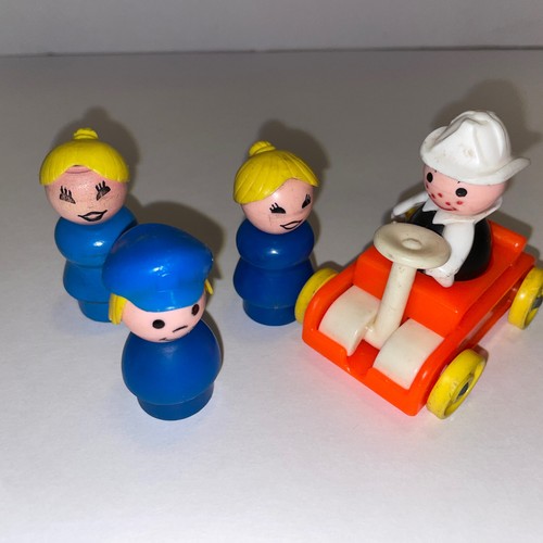 Vintage Fisher Price Little People Police Woman Teacher Farmer Tractor - Picture 2 of 2