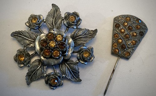 Beautiful Large Signed LN Pot Metal/Paste Pin/Brooch w/Unbranded Stick Pin - 第 11/16 張圖片
