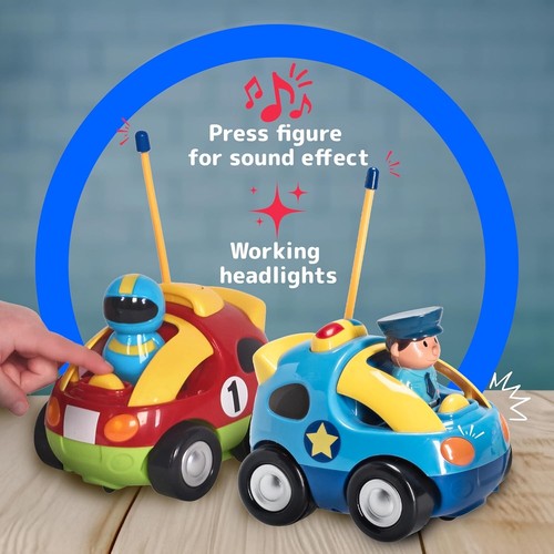 Durable Remote Control Cars for Toddlers - 2-Pack with Fun Sounds & Figures - Picture 8 of 9
