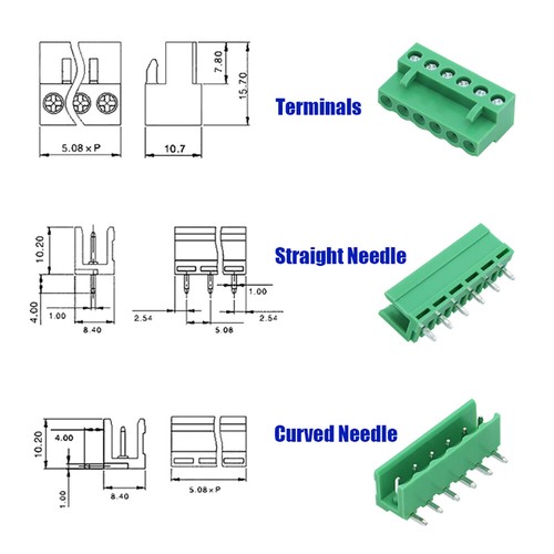 Conector de bloque de terminal de tornillo enchufable 2/3/4/5/6/7/8P 5,08 mm paso a través del orificio - Imagen 2 de 21