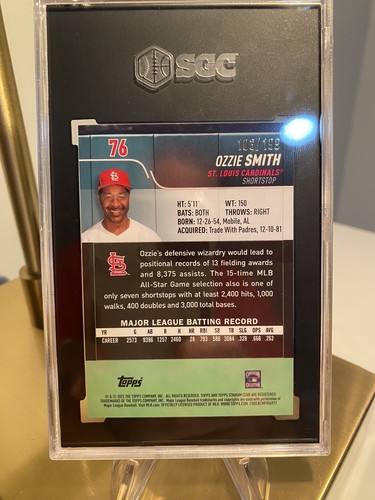 2022 Topps Stadium Club #76 Ozzie Smith #103/199 Blue Refractor SGC 9.5 MT+ - Picture 2 of 2