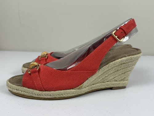 Sandalias de cuña Coldwater Creek rojas con hebilla ajustable adornadas talla 8 - Imagen 4 de 15