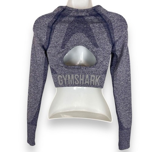 Gymshark Crop Top Cut Out Rücken Größe Small sportliche Daumenlöcher Langarm blau - Bild 2 von 9