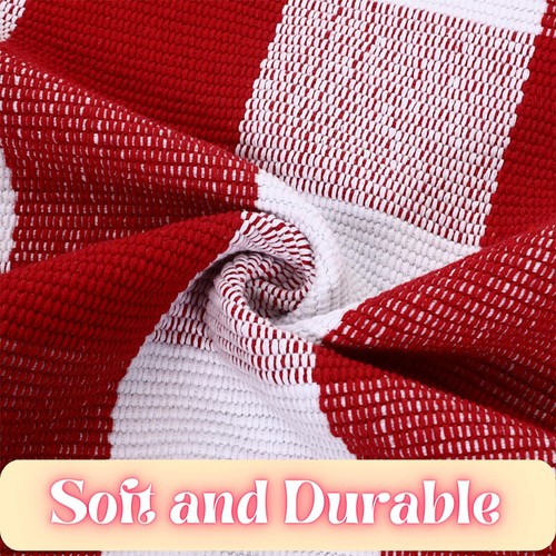 Red and White Plaid Rug 24" x 51" Christmas Outdoor Front Door Decor Mat Cott... - Picture 4 of 7