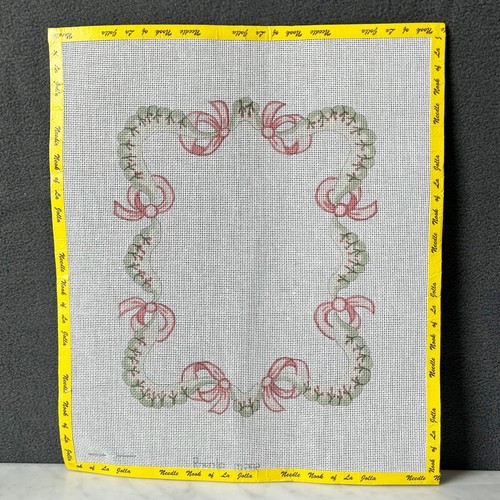 Rosalie Hand Painted Needlepoint Canvas Red Bows Berries Greenery M282-12" x 14" - Picture 1 of 6