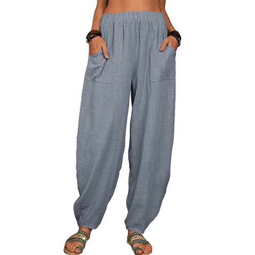 Damen Baumwolle Kordelzug Hose Gummibund Damen Freizeithose Locker Mode - Bild 12 von 28