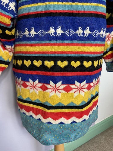Vintage Alpaca Colourful Fair Isle Knit Long Cardigan Kimono Size L Kitsch - Picture 18 of 20