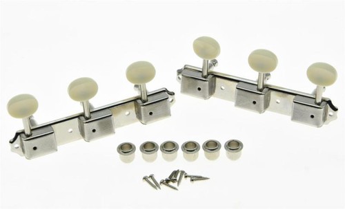 KAISH Vintage 3x3 Guitar Tuning Keys 3 on a Plate Tuners Nickel w/ Aged White - Picture 2 of 6