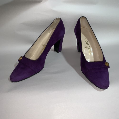 pre-loved authentic CHANEL size 37 purple suede block heel PUMPS Italy EUC - Picture 8 of 12