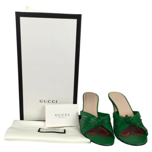 Gucci Women's Knotted Leather Sandal Heels Pump Green Sz 38.5 - Picture 7 of 8