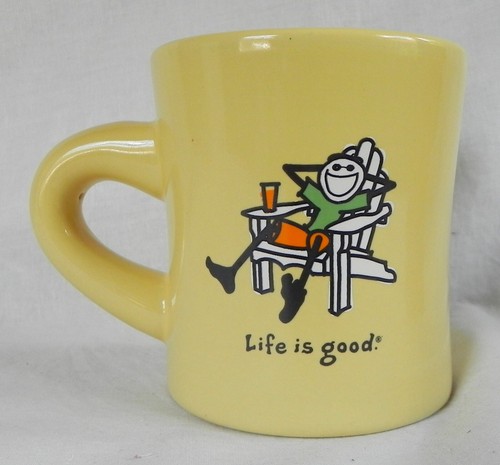 Zwei ""Life is Good"" Kaffeetassen, gelb + Strandkorb, orange + Baum, 10 Unzen. Becher - Bild 4 von 14
