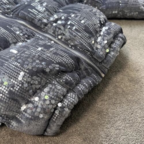 Women Glitter Sequins Quilted Padded Short Coat Fashion Jacket Winter Club Party - Picture 14 of 22