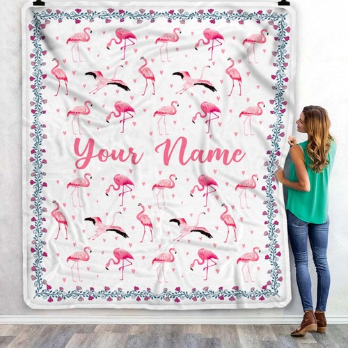 Personalized Flamingo Blanket Custom Name Flamingo Customized Birthday Blanket - Picture 3 of 4