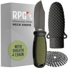 RPG-Mini Fixed Blade Knife 2.5" Stainless Steel EDC Neck Knife w/ Chain- Outdoor