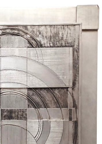 1975 CLAUDE GALLARD SIGNED RETRO GEOMTRIC ALUMINUM on WOOD SCULPTURE - Picture 7 of 11