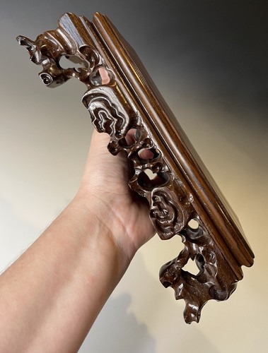 LARGE 9" Hand Carved Rectangular Wooden Chinese Vase Base Stand Display - Picture 3 of 10