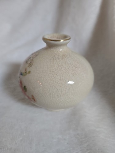 Asahi Sato Gordon Mini Vase Peacock Floral Design Gold Accents Vintage - Picture 4 of 6