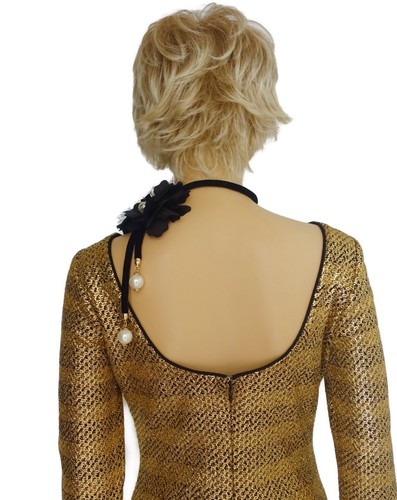 Neu ohne Etikett Badgley Mischka gold/schwarz figurbetont Langarm kurzes Kleid Gr. 6 EU 38 - Bild 9 von 12