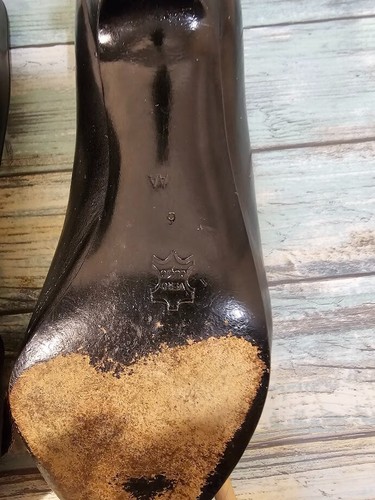 Vintage BRUNO MAGLI Black Leather Pumps Size 6 AA Made In Italy Open Toe Gold - Picture 17 of 20