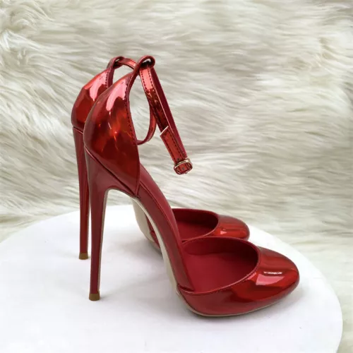 Women's Round Toe High Heels Pumps Ankle Strap Shoes Party Heel Red Lining Sexy - Afbeelding 1 van 11