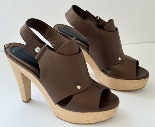 MARNI Made In Italy Coffee Leather Wood Platform Heels Women’s Size Eu 41 Us 11 - Picture 10 of 12