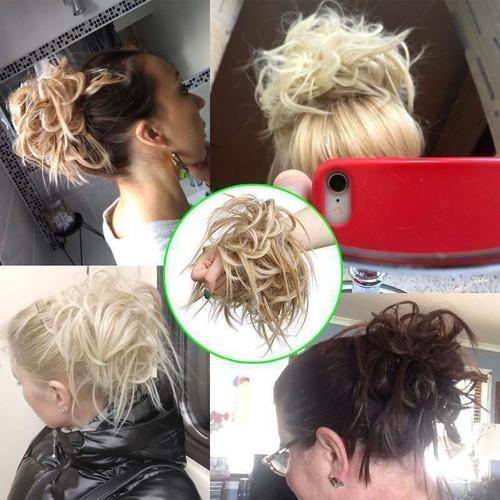 100% Echt Natürlich Haarteil Haarknoten Zopfgummi Scrunchie Dutt Extension Blond - Bild 3 von 24