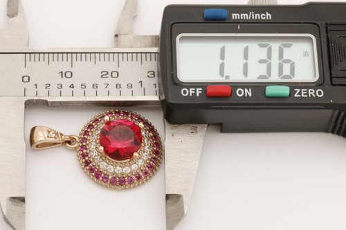 Turkish Handmade Jewelry Small Round Pink Ruby Topaz 925 Sterling Silver Pendant - Picture 6 of 6