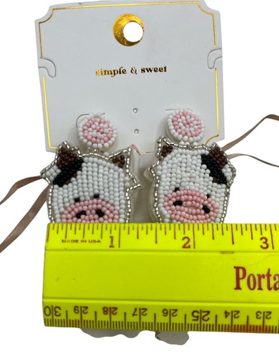 Simply Southern Beaded Cow Earrings Dangling Country Farm Gift Bag - Picture 5 of 6