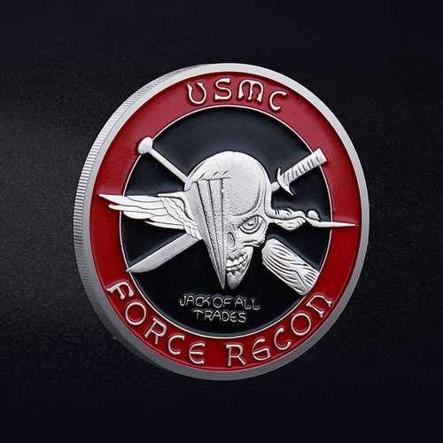 Force Recon USMC Collectible Challenge Coin Commemorative US Marine Corps Silver - Picture 2 of 8