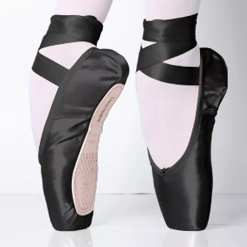Black Satin Ballet Pointe Shoes Professional Women Ballerina Shoes With Ribbons