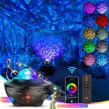 LED Ocean Wave Galaxy Starry Sky Projector Night Lamp Music Bluetooth Speaker US