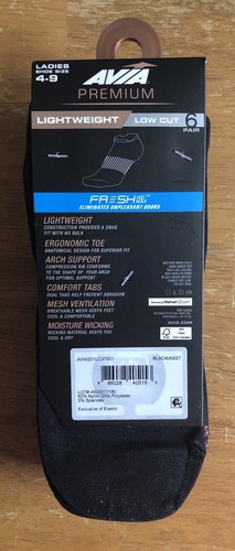 Avia Premium Size 4-9 Black Lightweight Arch Support No Show Socks 6 Pairs Black - Picture 2 of 4