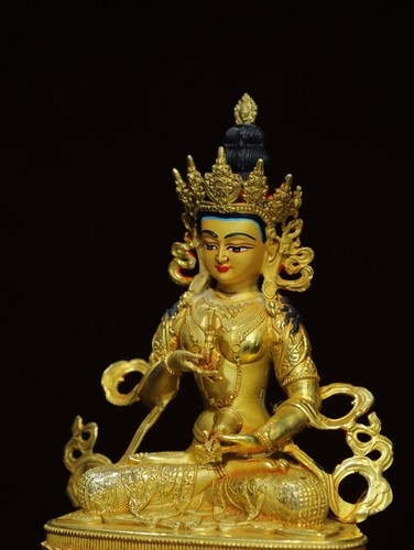 Statua di Buddha di Satya Vajra dipinta in rame dorato - Foto 7 di 9