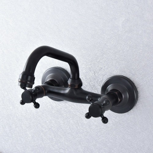 Black Oil Rubbed Brass Kitchen Faucet Bathroom Sink Mixer Tap Wall Mount ssf735 - Picture 7 of 8