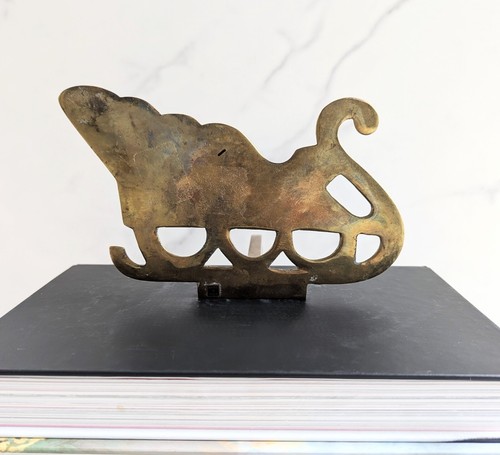 Vintage Brass Sleigh Stocking Holder, Long Arm, Christmas Decor - Picture 7 of 7
