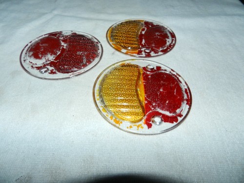 Vtg Lot of 3 Red Orange Lens Tail Light Cover Glass Round Circle 3.75" Wide - Picture 4 of 7