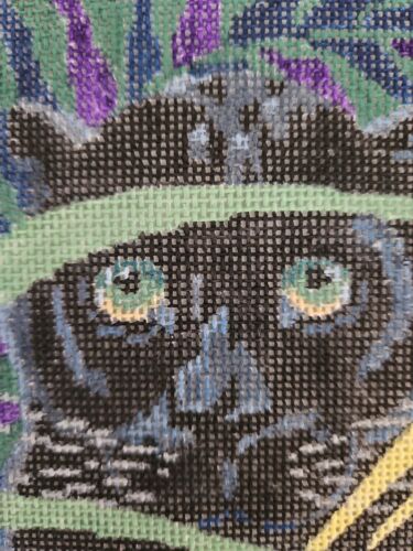 4" BLACK PANTHER IN JUNGLE 18 Count Mono Handpainted Needlepoint Canvas - Picture 2 of 3