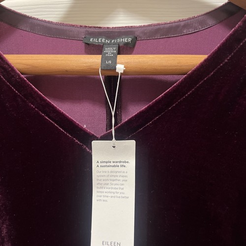 Neu mit Etikett Eileen Fisher Damen L Dolmanärmel Samt Top Langarm V-Ausschnitt Pflaume - Bild 2 von 8