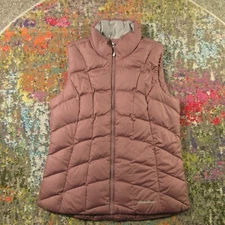 Eddie Bauer Down Puffer Vest Womens Medium Purple Quilted Lightweight EUC