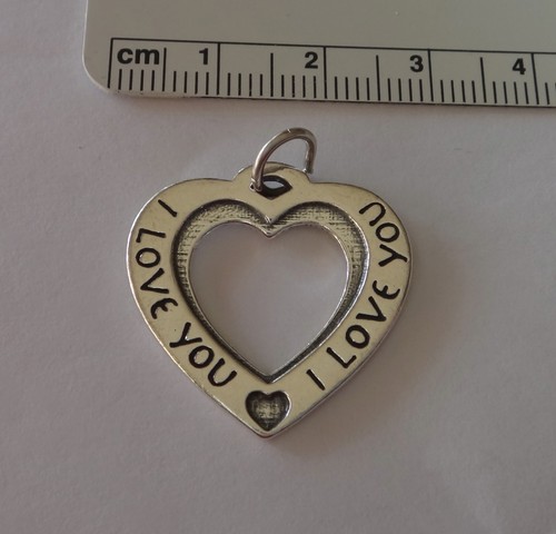 Sterling Silver 24x25mm Heart say I Love You Valentine Charm - Picture 1 of 2