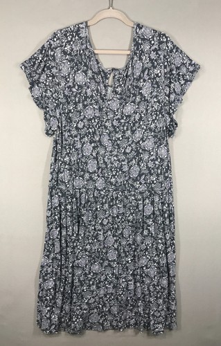 Loft Plus Dress Womens 20 Blue Purple Floral Popover Midi Cap Sleeve Jersey Knit - Picture 2 of 14