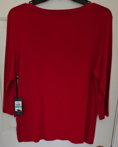 Tommy Hilfiger Women's Boat Neck, Cotton, 3/4 Sleeves, Red Tee, Sz OX(US) NWT. - Picture 2 of 4