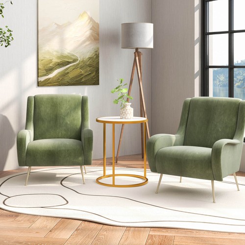 2PCS Marble Top Round Side Table 19.5''x19.5'' End Table w/Golden Metal Frame - Picture 5 of 10