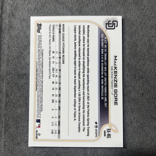 2022 Topps Chrome - Rookie Autographs Mackenzie Gore #RA-MG (AU, RC) - Picture 2 of 2