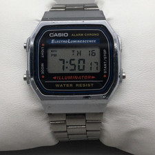 Casio A168 Watch Stainless Steel Mens 35mm Digital Illuminator Adjustable Band