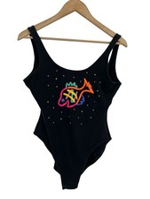 Vintage 80s Gitano Graphic Print Black Body Suit 9/10 Aerobics