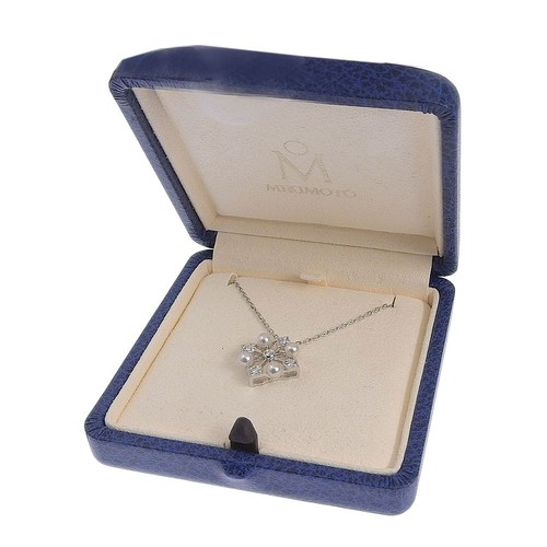 Mikimoto Necklace 4 Pearl Melee Diamond Pendant K18White Gold 43cm Women Jewelry - Picture 5 of 5