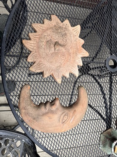 Vintage Terra Cotta Sun And Moon Wall Hangings