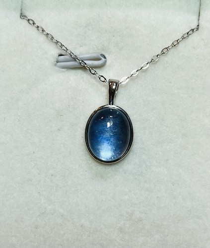 Small Cabochon Blue Aquamarine Pendant With 925 Sterling Silver Necklace