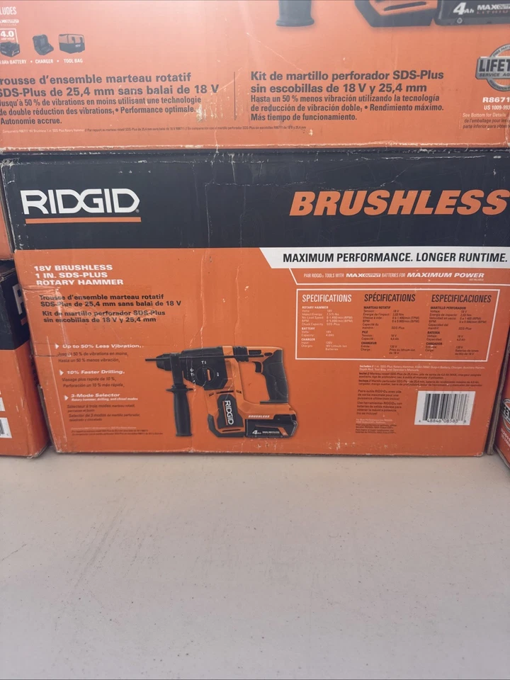 Rígido R86711B Inalámbrico Sin Escobillas 18 Voltios Rotativo Martillo 1 Pulgada SDS-Plus Kit Foto 2 de 4